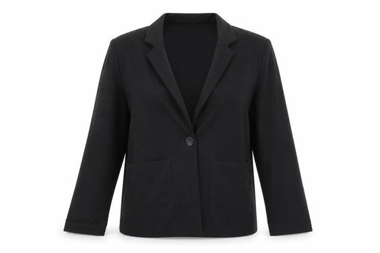 Front view of H&M Women Black, size 12, Regular Fit One-Button Blazer Jacket