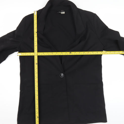 H&M Women Black Size 12 Regular Fit One-Button Blazer Jacket