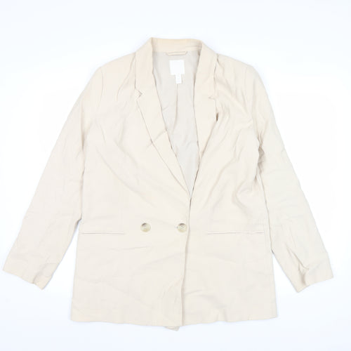H&M Women's Beige Double-Breasted Blazer Jacket Size S