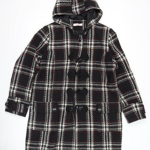 Simply Be Womens Black Check Duffle Coat Hooded Size 14