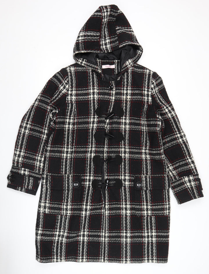 Simply Be Womens Black Check Duffle Coat Hooded Size 14