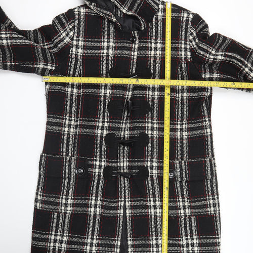 Simply Be Womens Black Check Duffle Coat Hooded Size 14