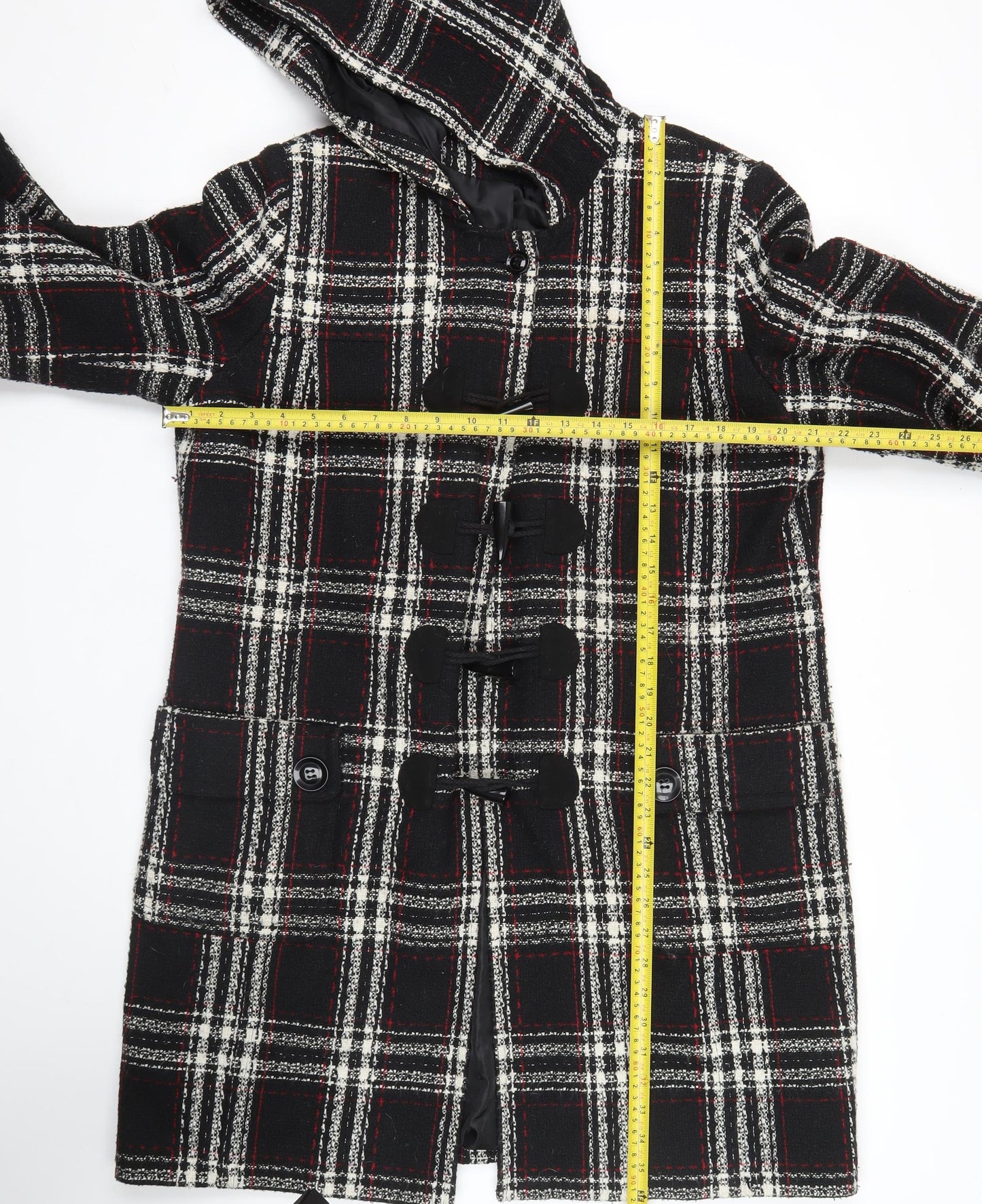 Simply Be Womens Black Check Duffle Coat Hooded Size 14