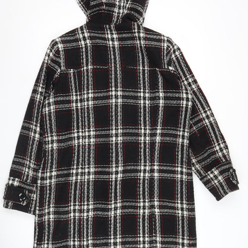 Simply Be Womens Black Check Duffle Coat Hooded Size 14