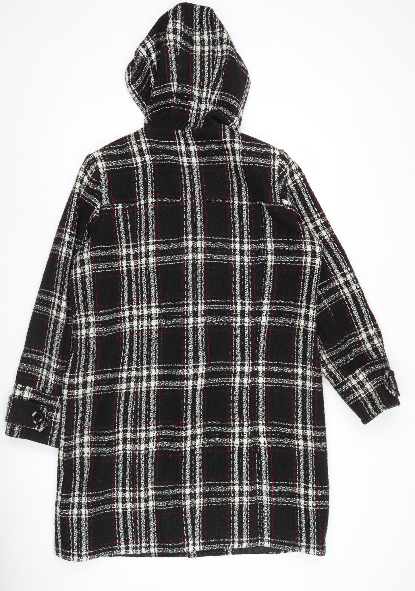 Simply Be Womens Black Check Duffle Coat Hooded Size 14