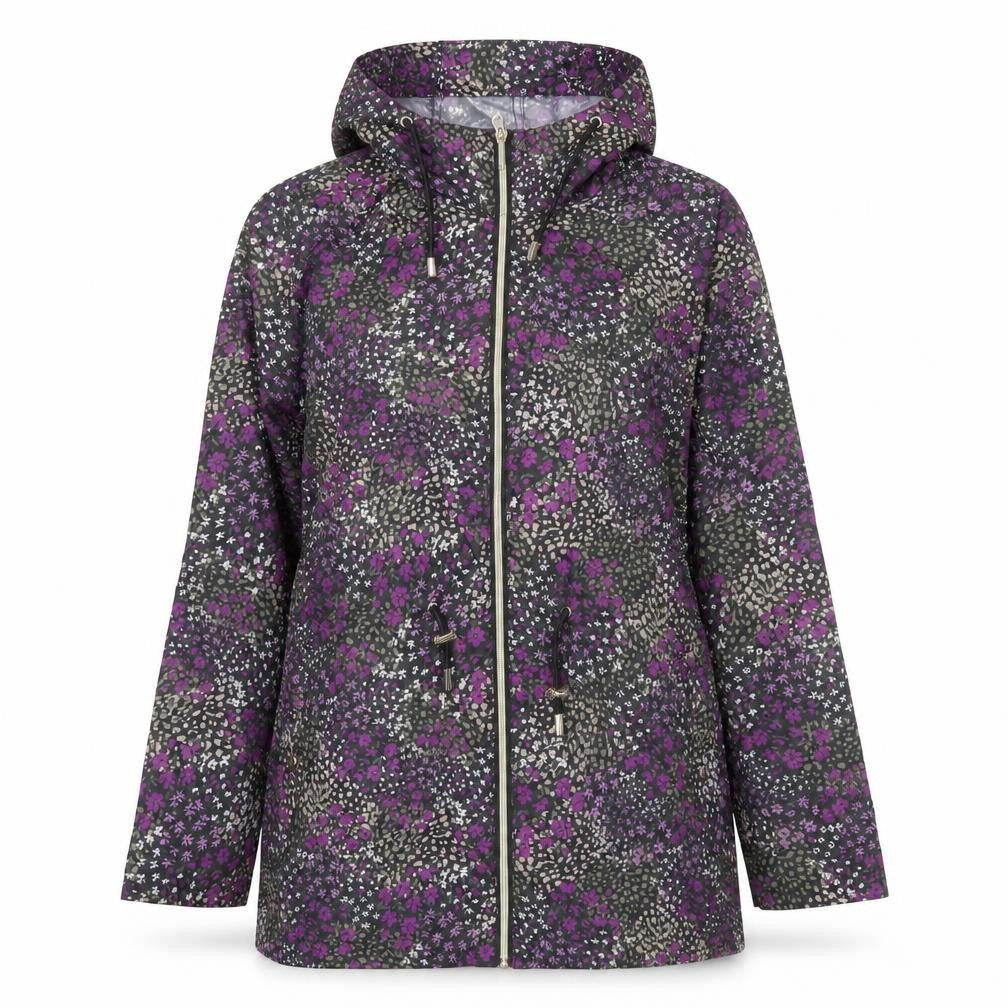 Front view of Bonmarché Women’s Multicoloured Floral Rain Coat Jacket, size UK 14