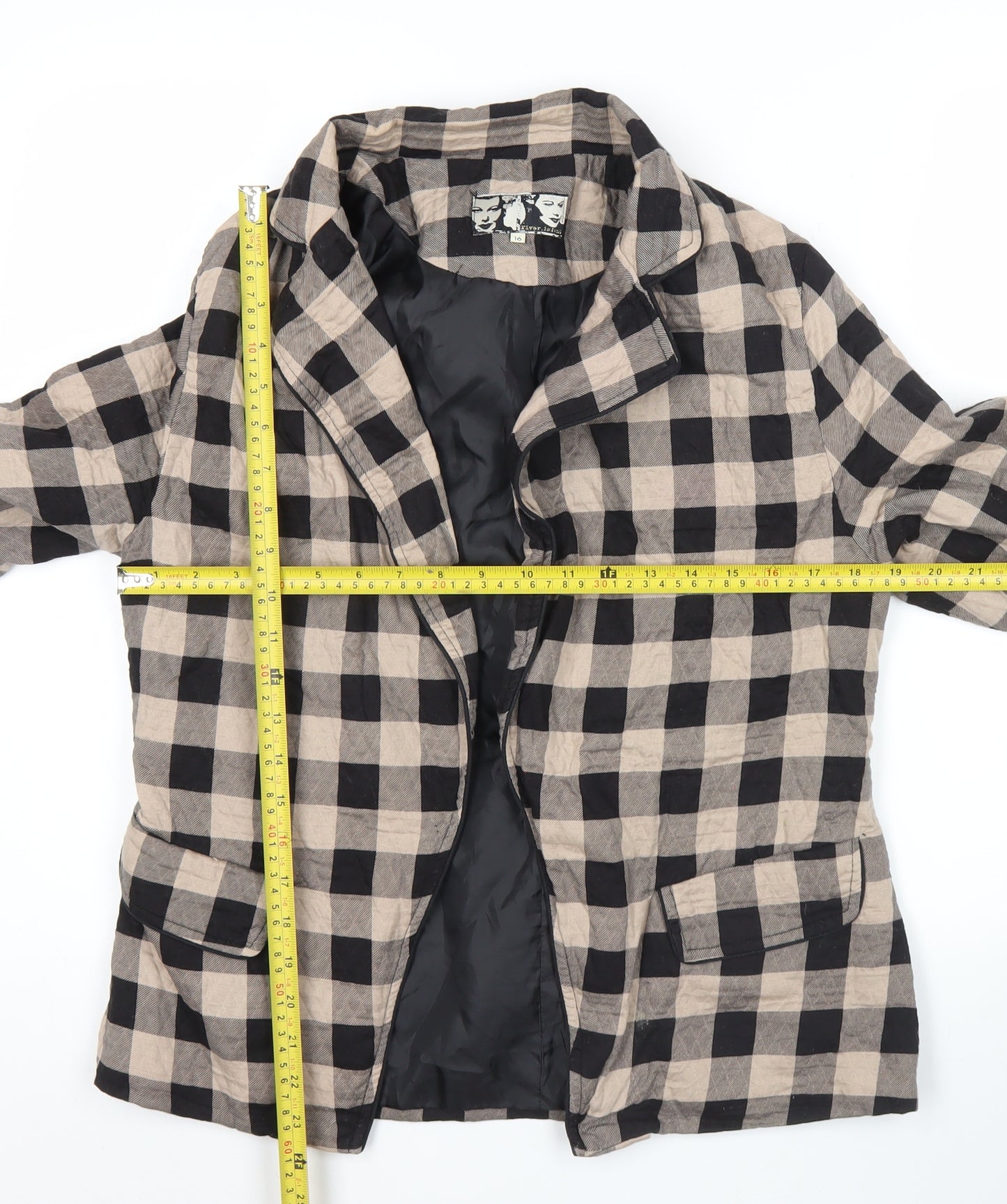 River Island Womens Black Beige Check Blazer Jacket Size 16