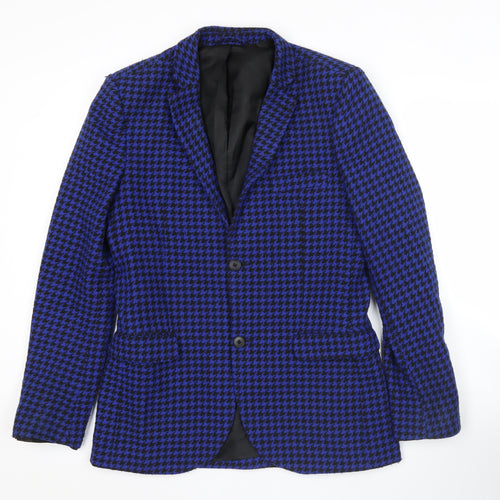 Topman Unisex Adults Blue Houndstooth Slim Fit Blazer UK 38 M
