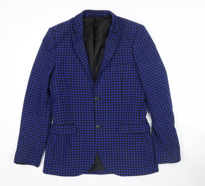 Topman Unisex Adults Blue Houndstooth Slim Fit Blazer UK 38 M