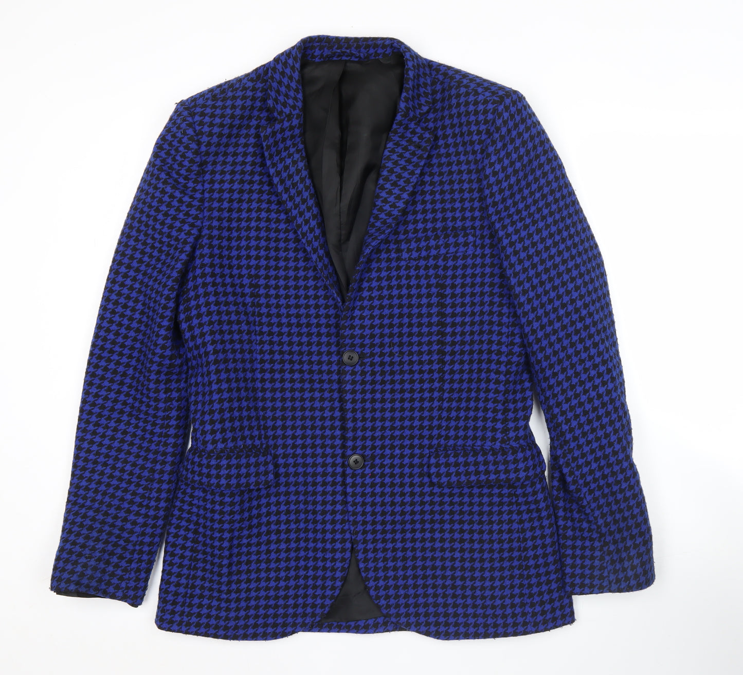 Topman Unisex Adults Blue Houndstooth Slim Fit Blazer UK 38 M