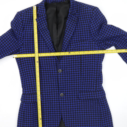 Topman Unisex Adults Blue Houndstooth Slim Fit Blazer UK 38 M