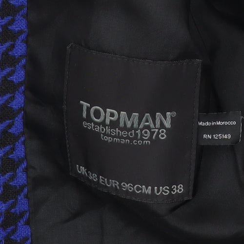 Topman Unisex Adults Blue Houndstooth Slim Fit Blazer UK 38 M