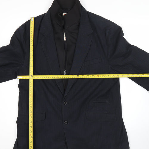 Zara Man Unisex Black Wool Pinstripe XL Blazer Jacket