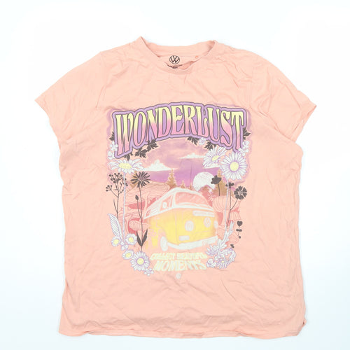 Volkswagen Womens Pink Floral Graphic T-Shirt Size 16 Crew Neck