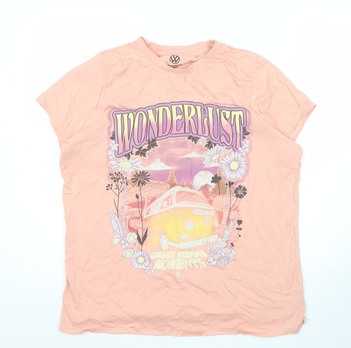 Volkswagen Womens Pink Floral Graphic T-Shirt Size 16 Crew Neck