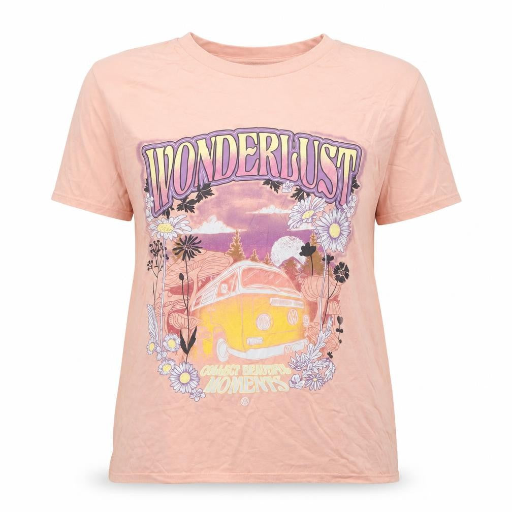 Volkswagen Womens Pink Floral Graphic T-Shirt Size 16 Crew Neck