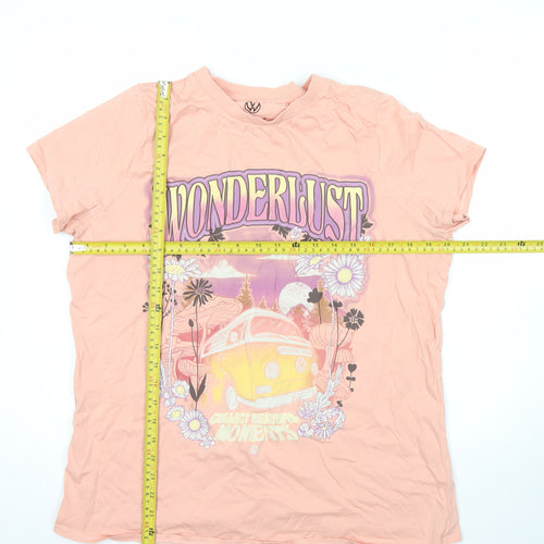 Volkswagen Womens Pink Floral Graphic T-Shirt Size 16 Crew Neck