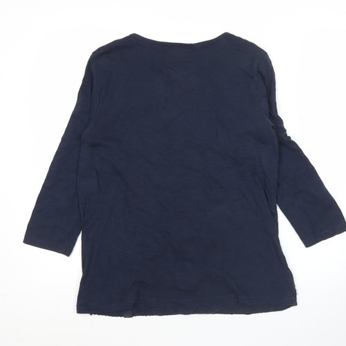 Superdry Womens Blue Embroidered Tunic Blouse Size M 3/4 Sleeve