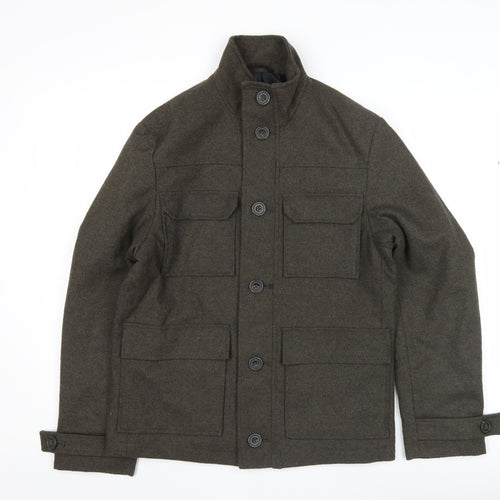 George Men's Brown Military Jacket Small 36-38" Regular Fit Wool Blend