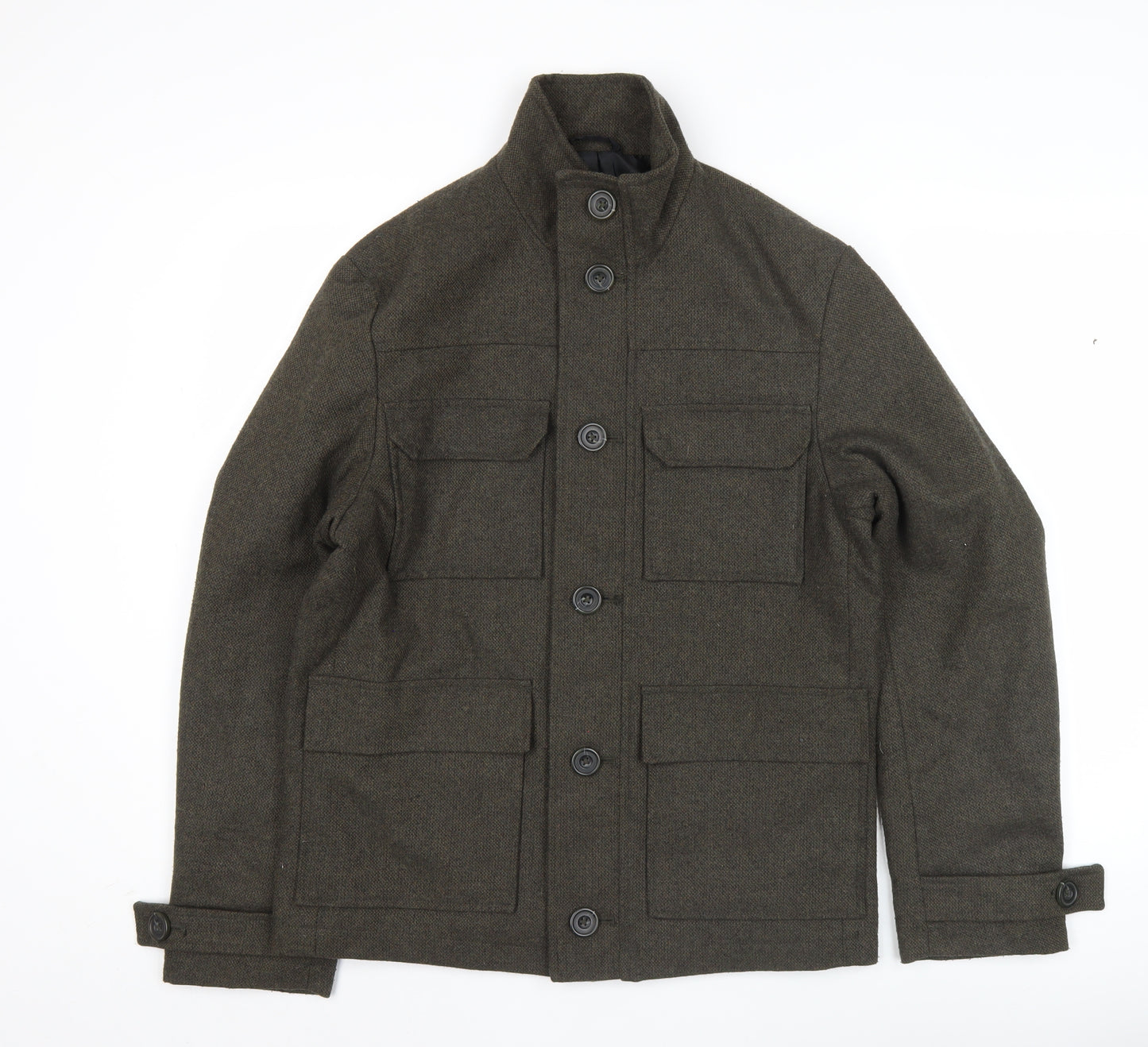 George Men's Brown Military Jacket Small 36-38" Regular Fit Wool Blend