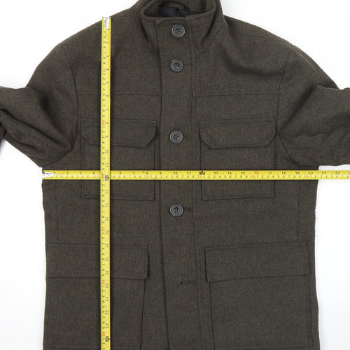 George Men's Brown Military Jacket Small 36-38" Regular Fit Wool Blend