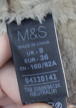 Marks and Spencer Women Beige Faux Fur Trim Biker Jacket Size 8