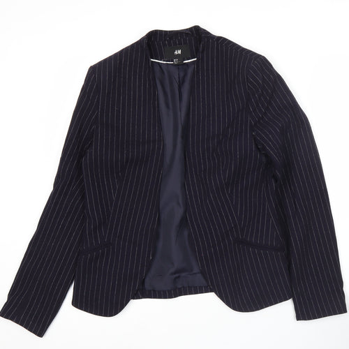 H&M Women’s Blue Pinstripe Blazer Size 10 Regular Fit Jacket