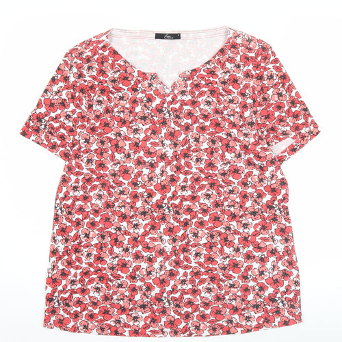 Bm Casual Women’s Red Floral T-Shirt Size M Scoop Neck