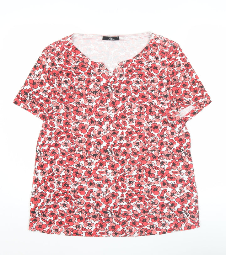 Bm Casual Women’s Red Floral T-Shirt Size M Scoop Neck