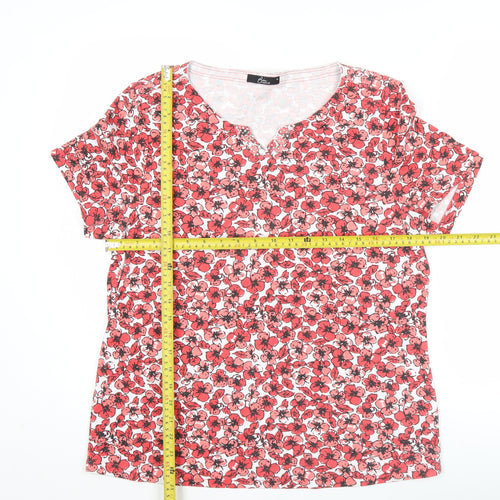 Bm Casual Women’s Red Floral T-Shirt Size M Scoop Neck