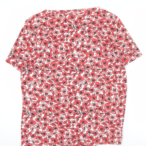 Bm Casual Women’s Red Floral T-Shirt Size M Scoop Neck