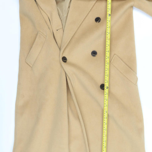 Primark Women’s Beige Long Overcoat Size 8 Classic Buttoned