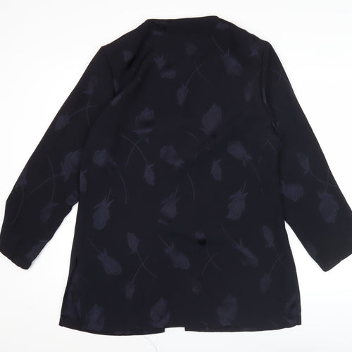 Janique Womens Black Floral Button Blouse Tunic Top M Long Sleeve