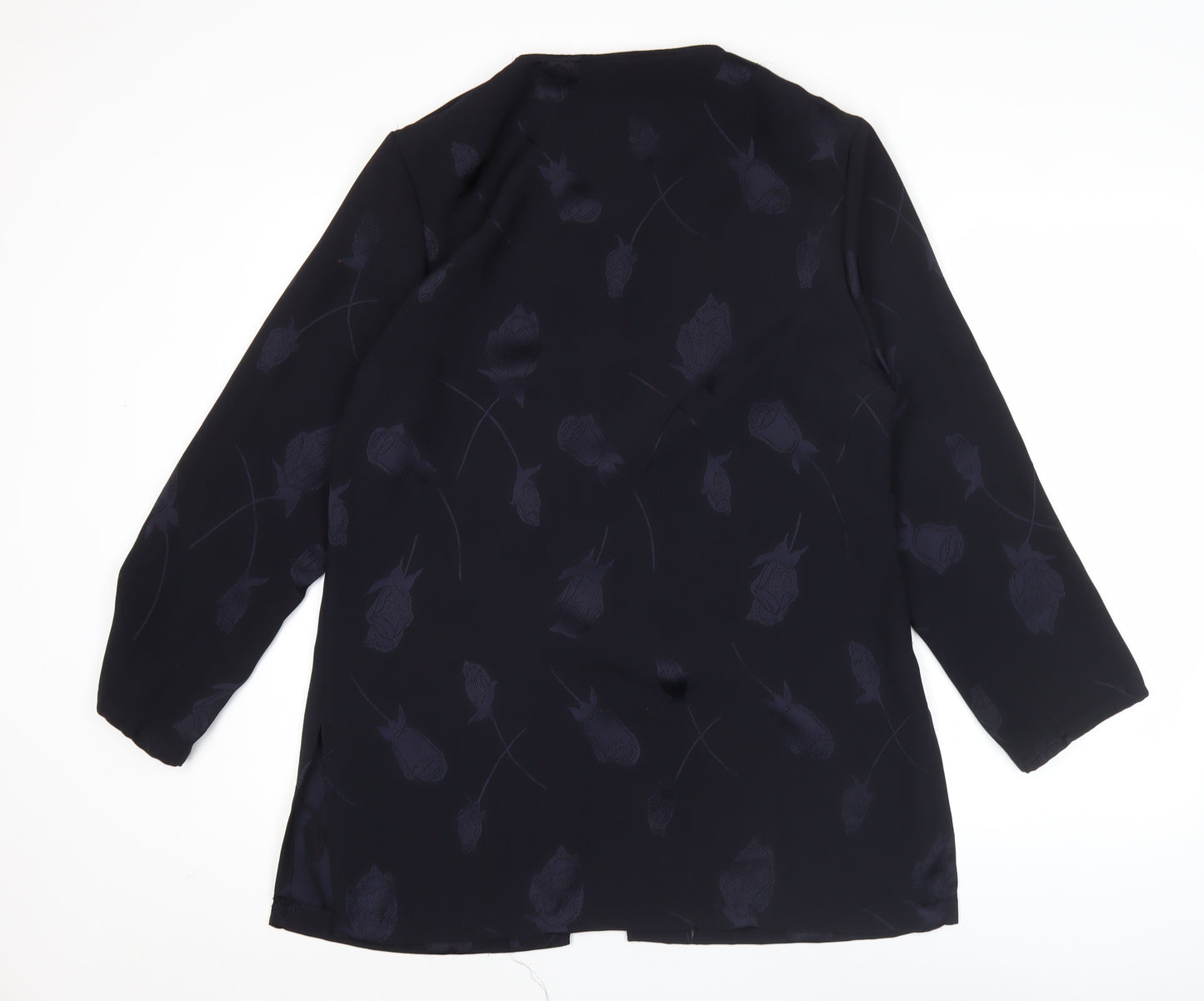 Janique Womens Black Floral Button Blouse Tunic Top M Long Sleeve
