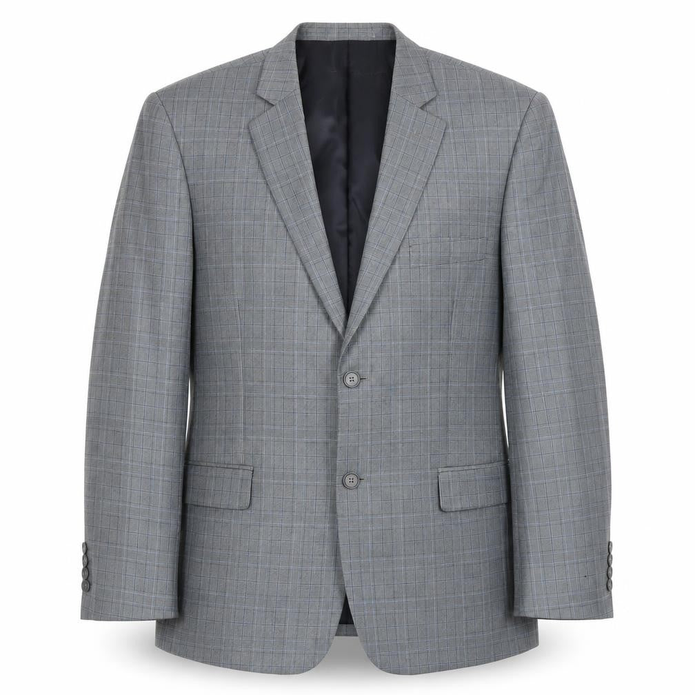 Front view of French Connection Men’s Grey Check Blazer Jacket 44R Two-Button Smart