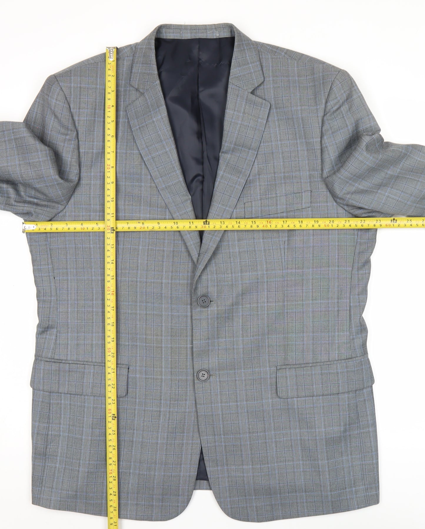 French Connection Men’s Grey Check Blazer Jacket 44R Two-Button Smart