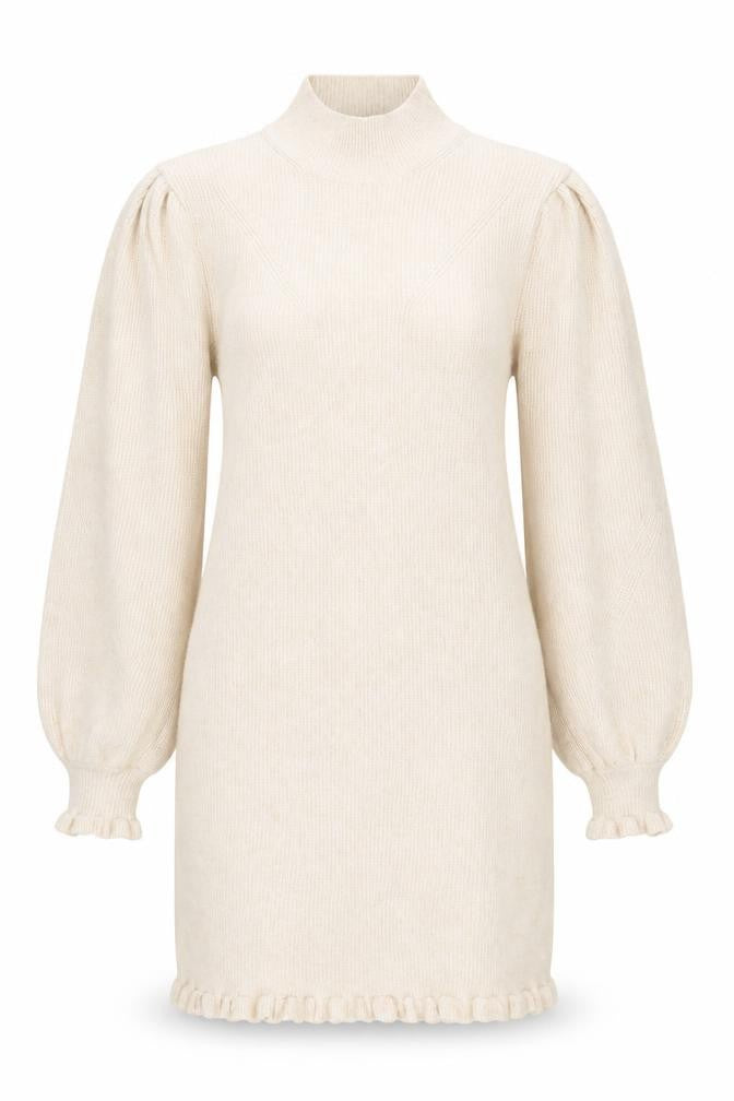 Miss Selfridge Womens Beige Mock Neck Jumper Size 12 Long Sleeve Puff