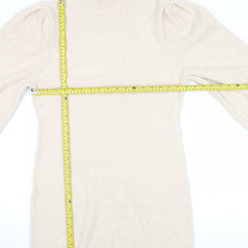 Miss Selfridge Womens Beige Mock Neck Jumper Size 12 Long Sleeve Puff