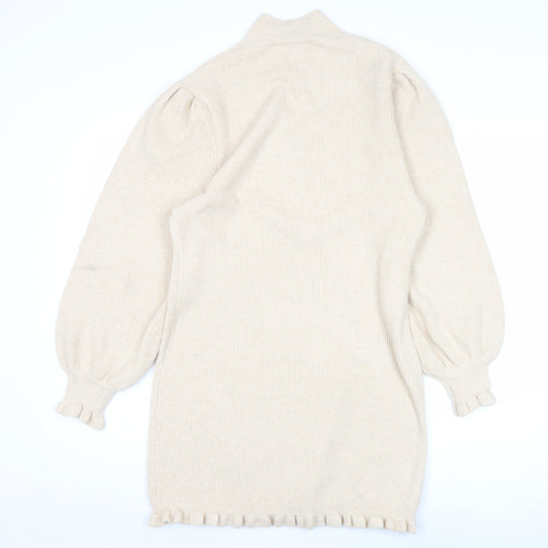 Miss Selfridge Womens Beige Mock Neck Jumper Size 12 Long Sleeve Puff