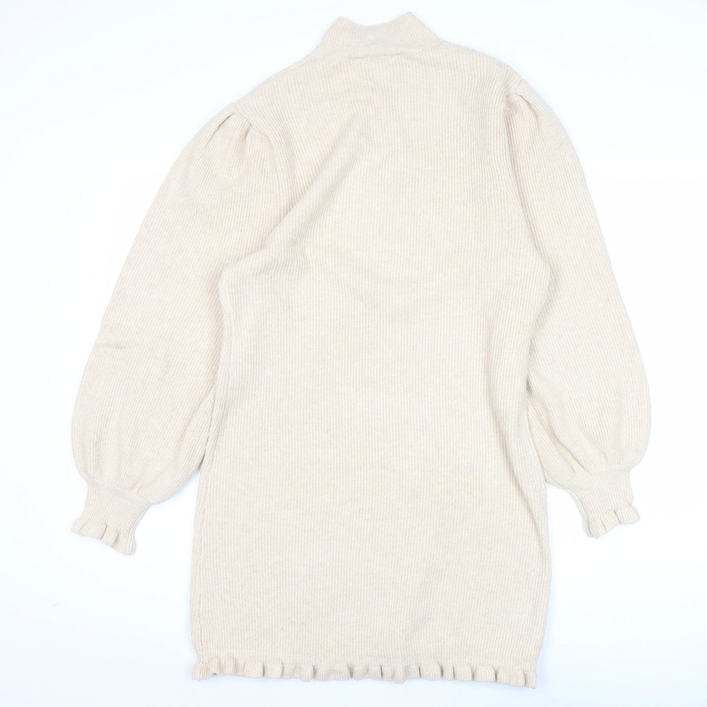 Miss Selfridge Womens Beige Mock Neck Jumper Size 12 Long Sleeve Puff