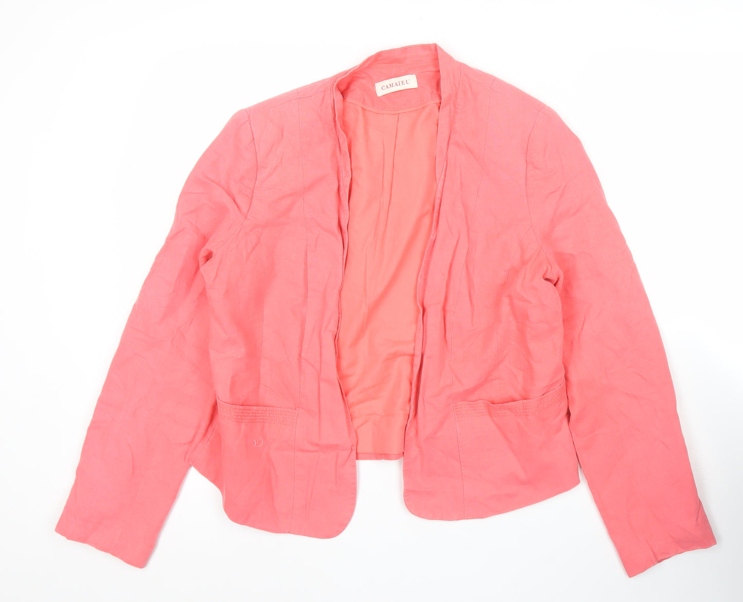 Camaieu Womens Pink Linen Cotton Blazer Jacket Size 16