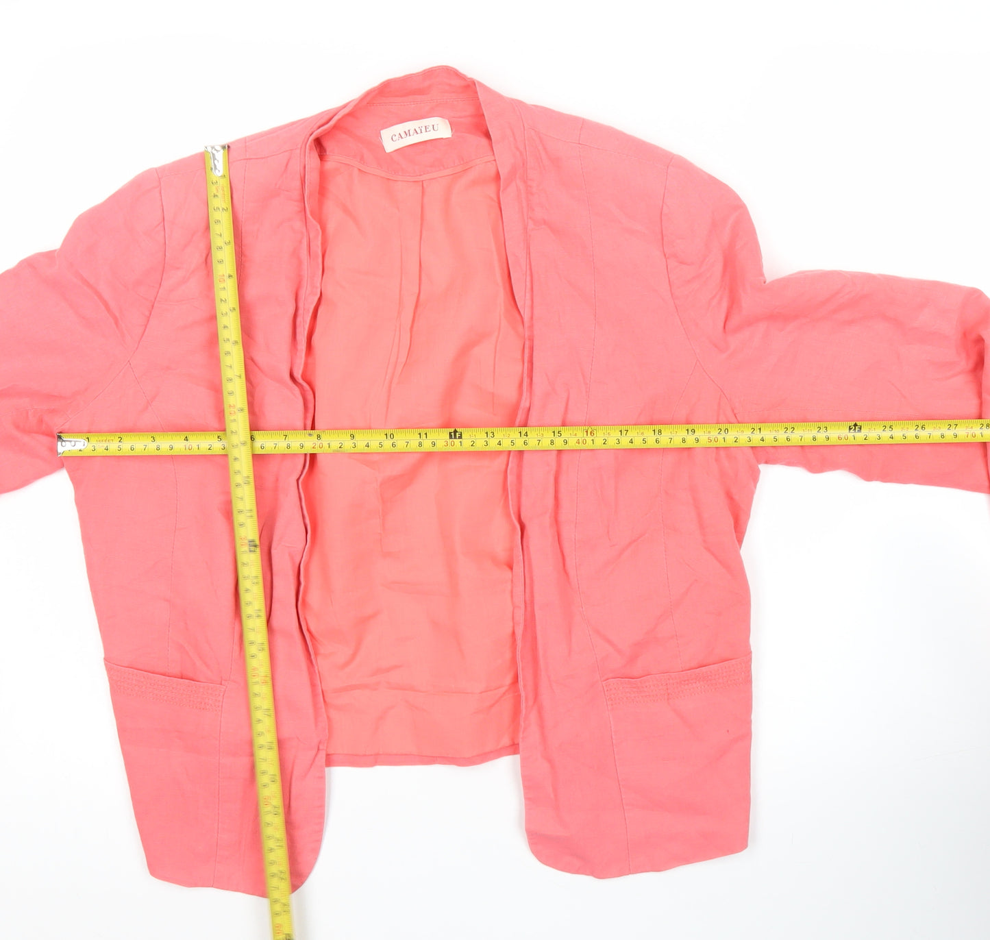 Camaieu Womens Pink Linen Cotton Blazer Jacket Size 16