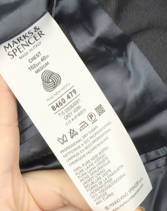 Marks and Spencer Men’s Grey Wool Blazer Jacket 40” Chest Regular Fit