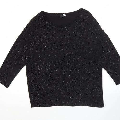 H&M Divided Womens Black Glitter T-Shirt Size 12 Scoop Neck 3/4 Sleeve