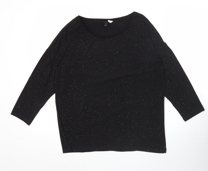 H&M Divided Womens Black Glitter T-Shirt Size 12 Scoop Neck 3/4 Sleeve