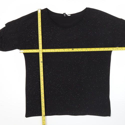 H&M Divided Womens Black Glitter T-Shirt Size 12 Scoop Neck 3/4 Sleeve