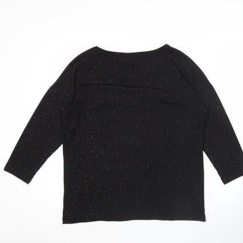 H&M Divided Womens Black Glitter T-Shirt Size 12 Scoop Neck 3/4 Sleeve