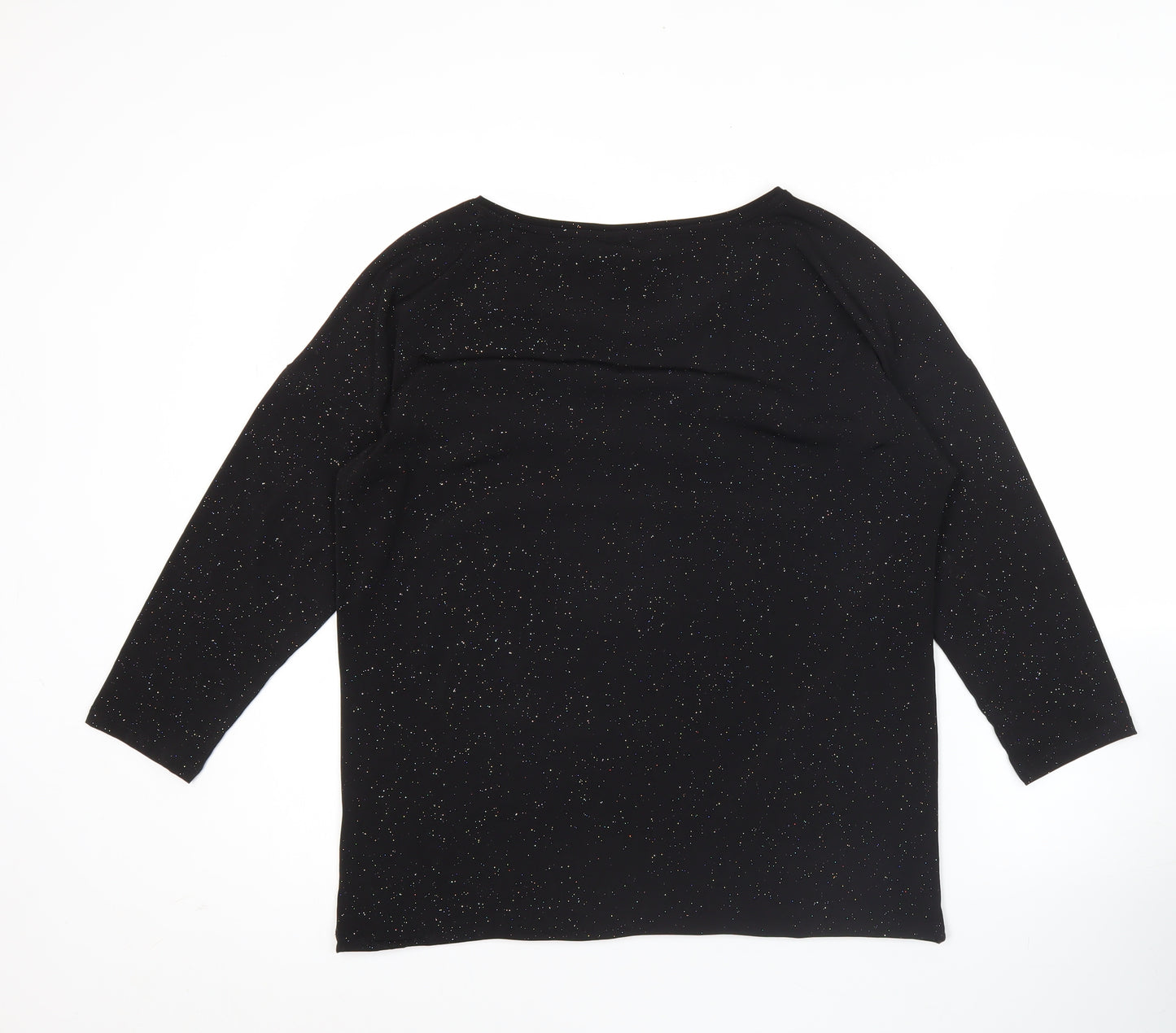 H&M Divided Womens Black Glitter T-Shirt Size 12 Scoop Neck 3/4 Sleeve