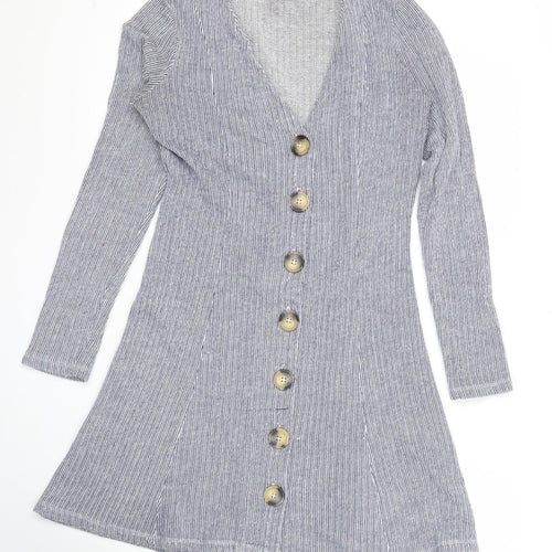 River Island Women’s Blue Striped Shirt Dress Size 8 Long Sleeve