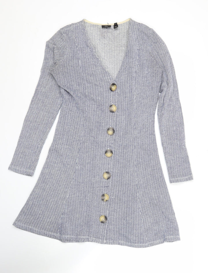 River Island Women’s Blue Striped Shirt Dress Size 8 Long Sleeve